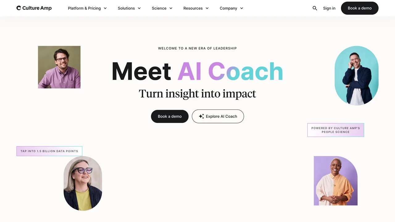 Culture Amp homepage — employee engagement and performance management platform 2026