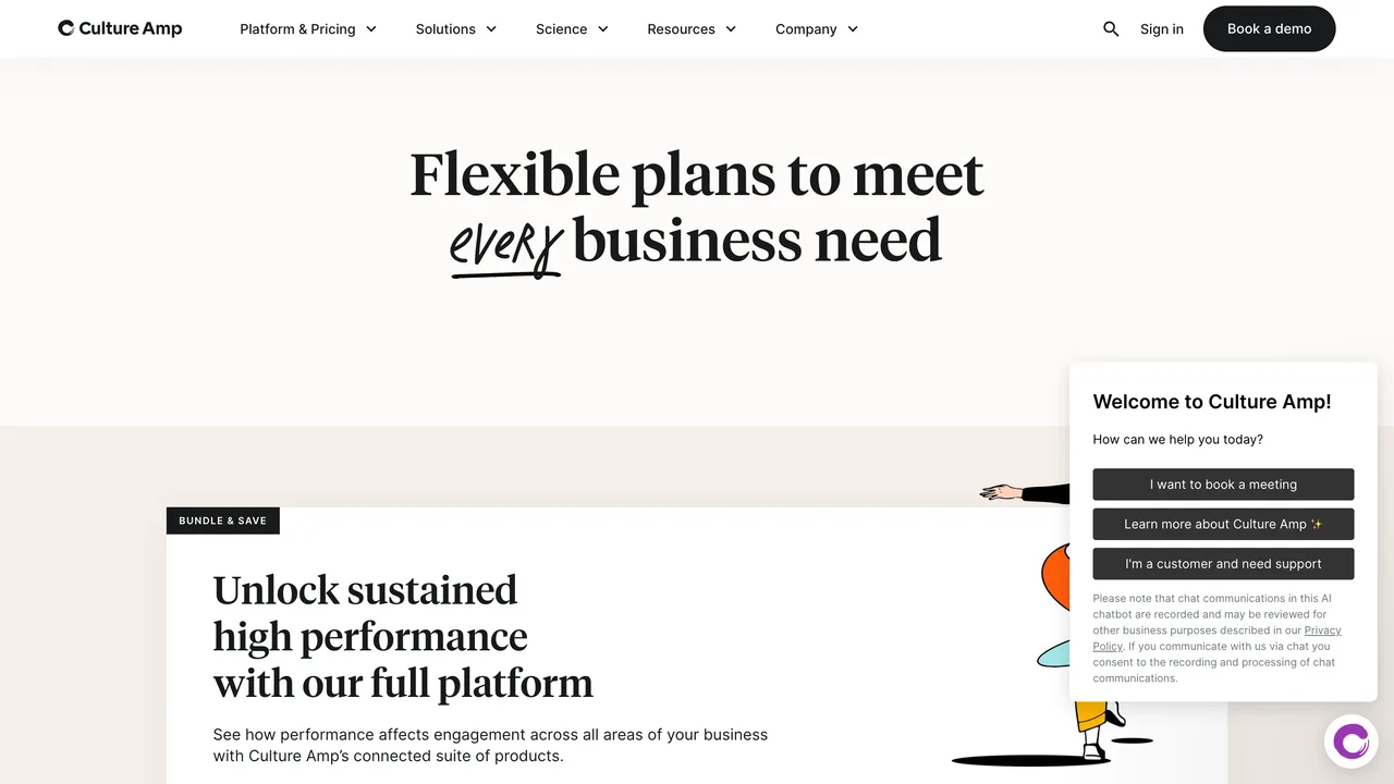 Culture Amp pricing page 2026 — no public pricing, contact sales required