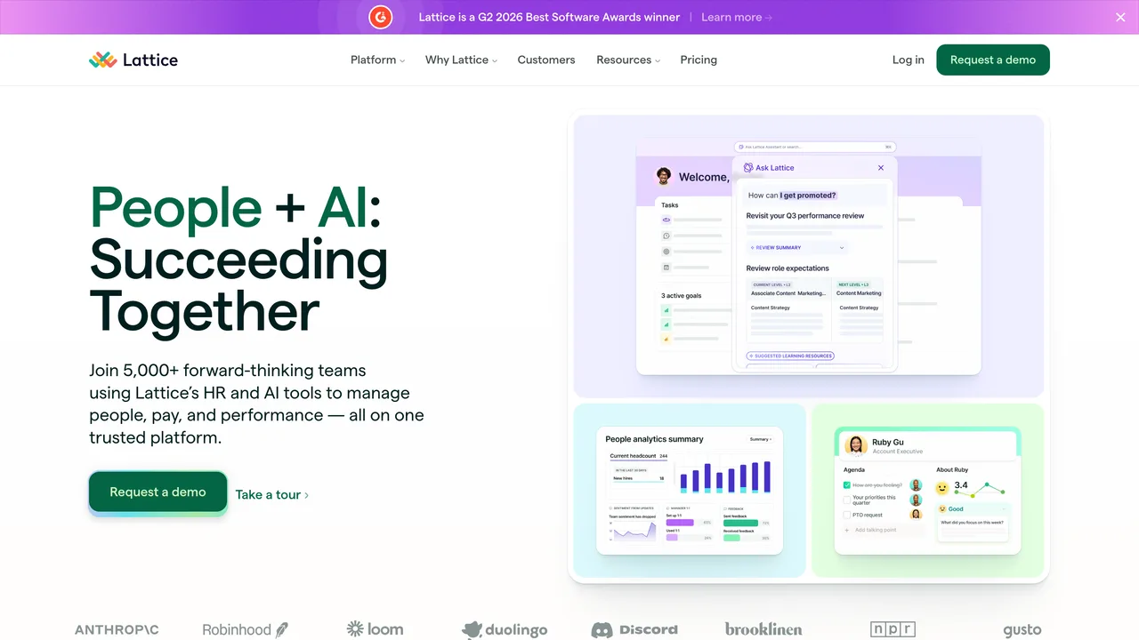 Lattice homepage — performance management and employee engagement platform 2026