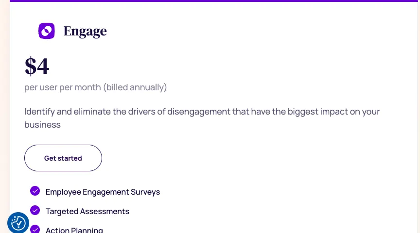 15Five public pricing card for its Engage plan, captured September 2026