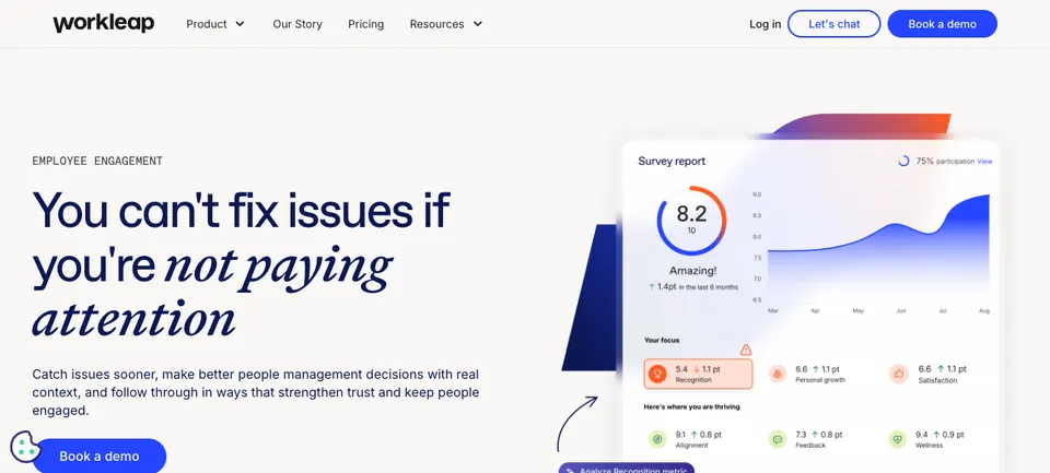 Workleap Officevibe employee engagement page with a survey-report preview, captured September 2026