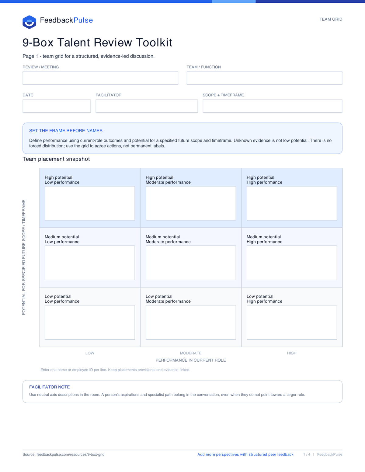 Preview of the team grid in the 9-Box Talent Review Toolkit