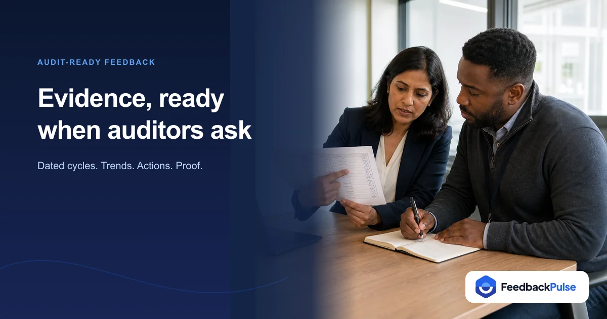 HR and operations leaders reviewing an audit-ready employee feedback evidence record
