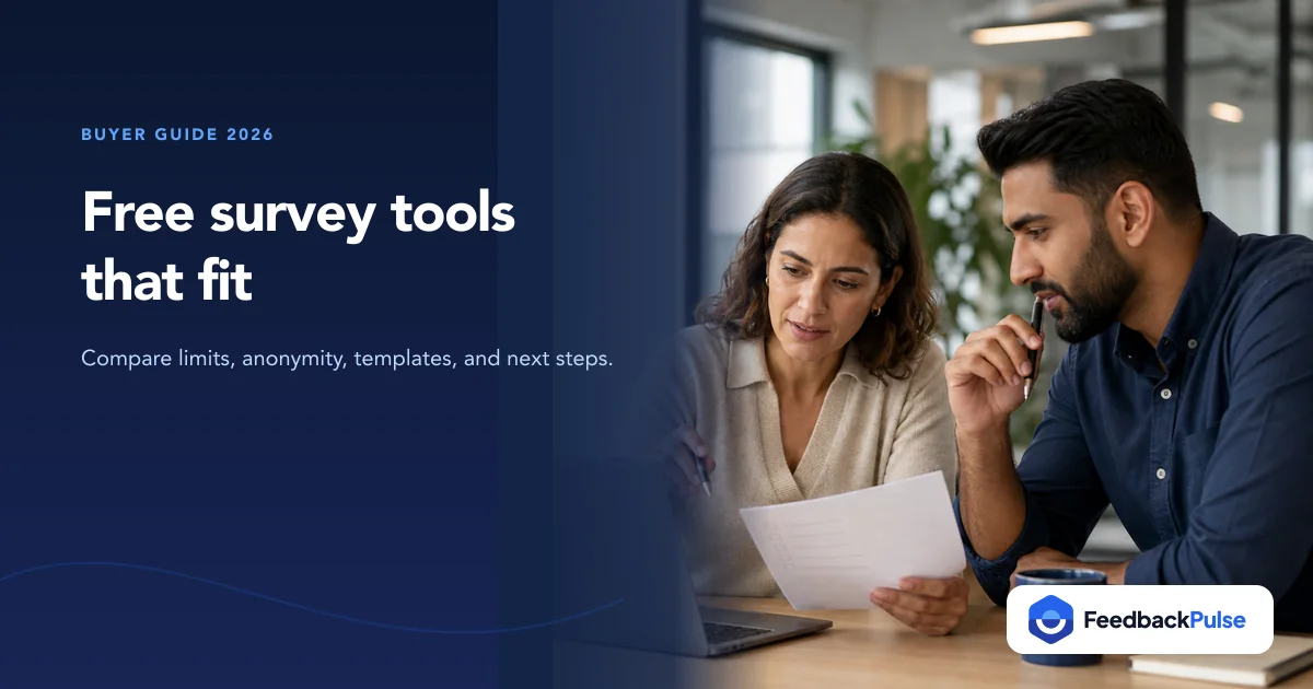 People leaders comparing free employee survey tools with a checklist