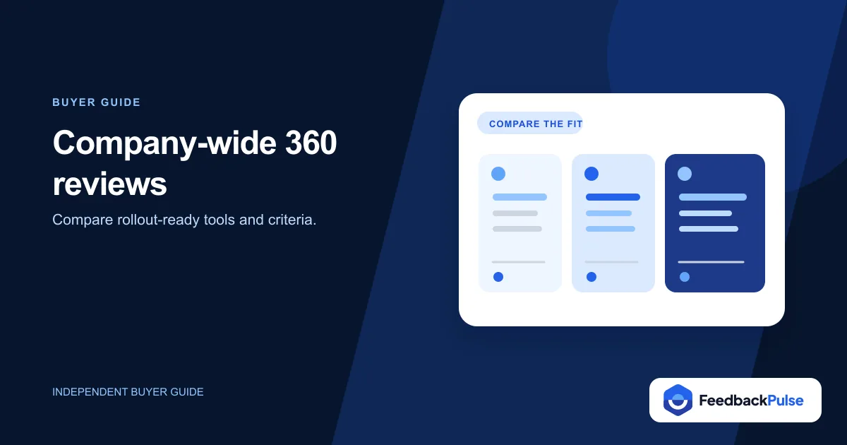 Company-wide 360 review tools comparison board with rollout criteria