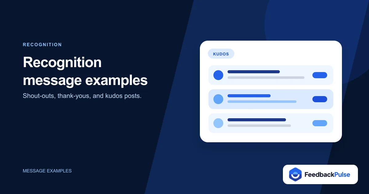 Employee recognition message examples shown as kudos posts