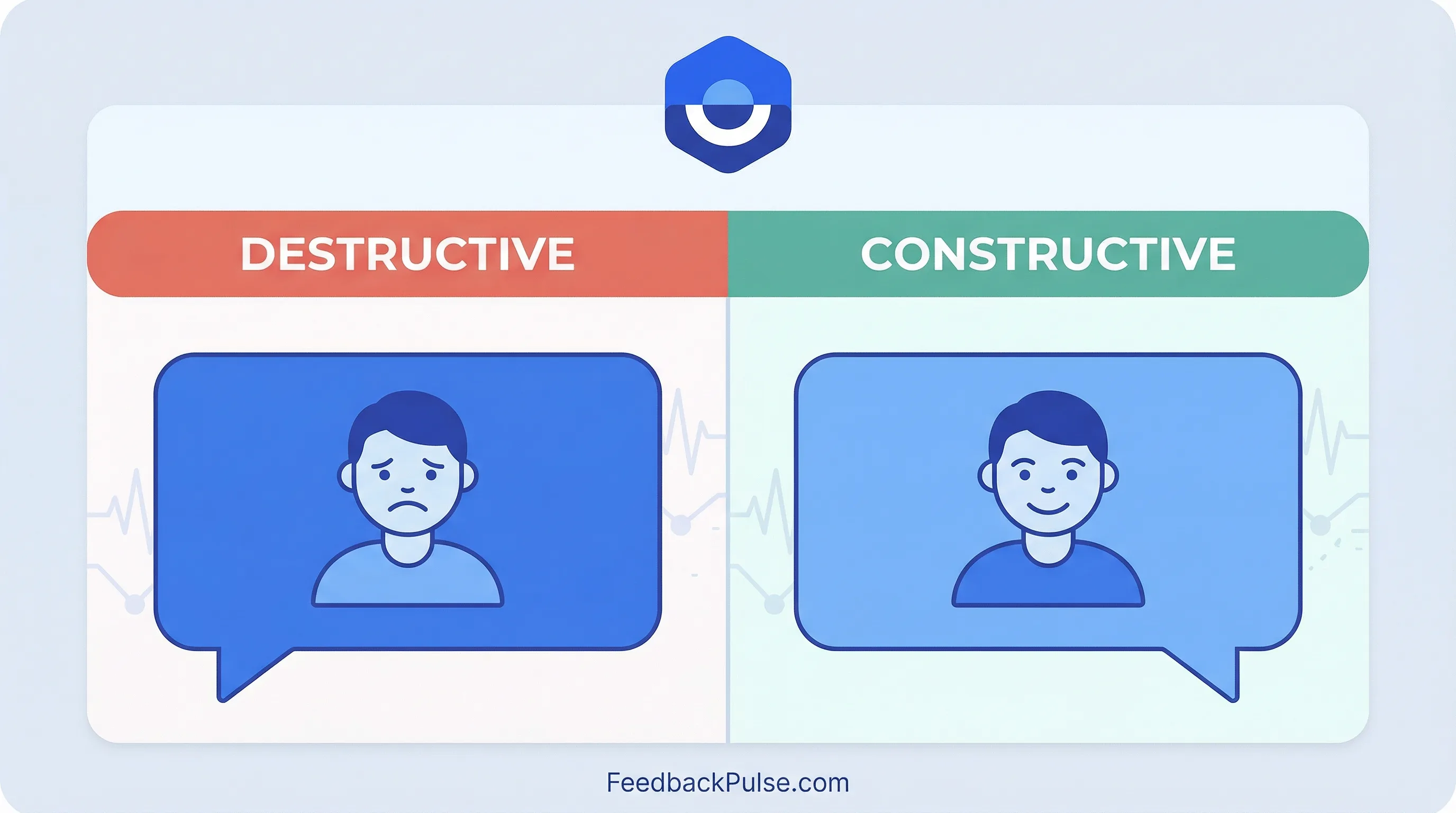 Negative feedback example comparison showing destructive vs constructive phrasing side by side