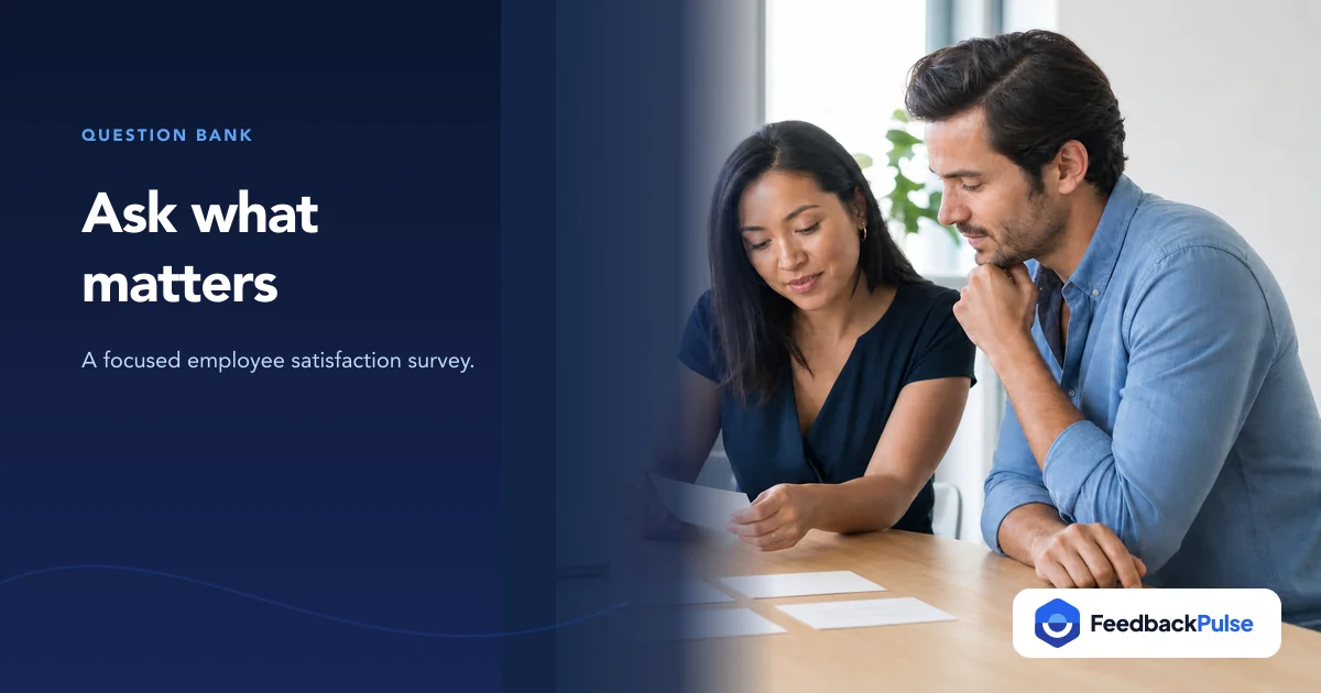 Colleagues arranging employee satisfaction survey question cards