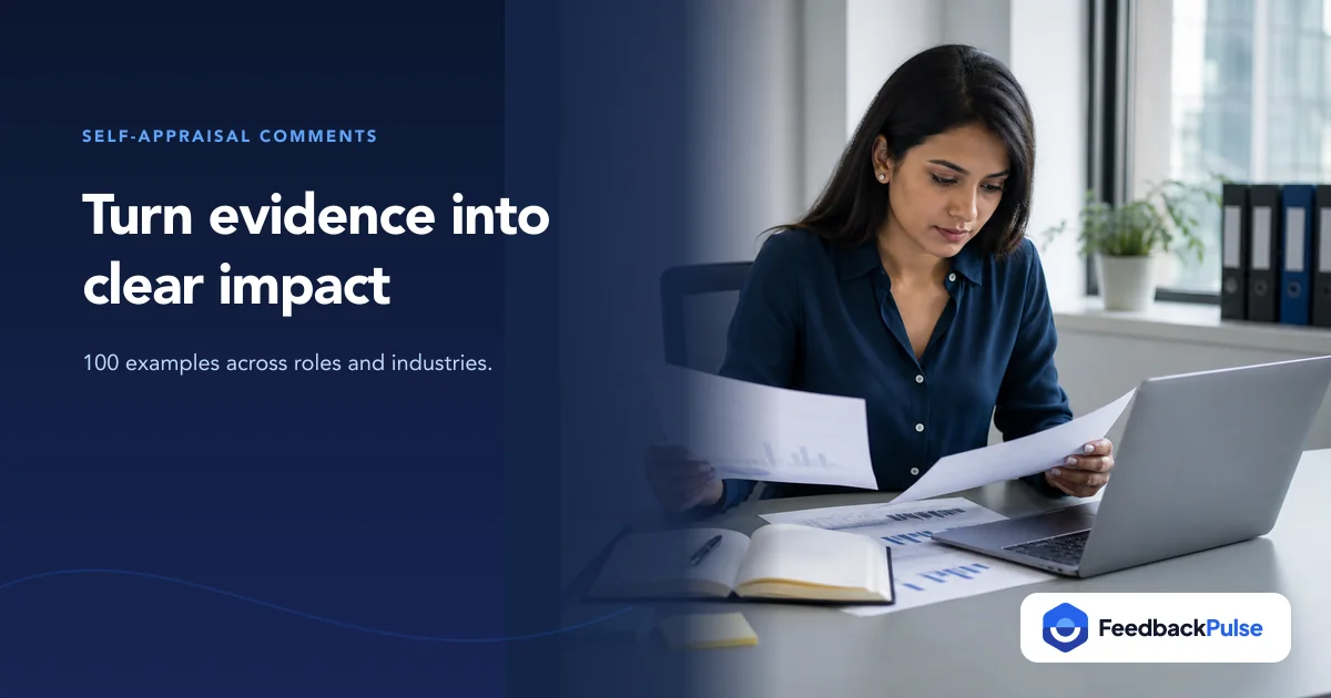 Professional reviewing evidence while drafting self-appraisal comments