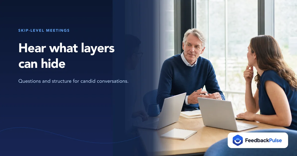 Senior leader listening to employees during a skip-level meeting