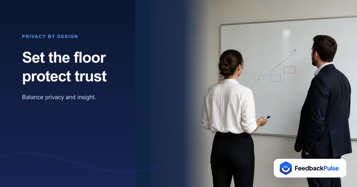 Two HR professionals review a simple planning board while discussing survey anonymity thresholds.