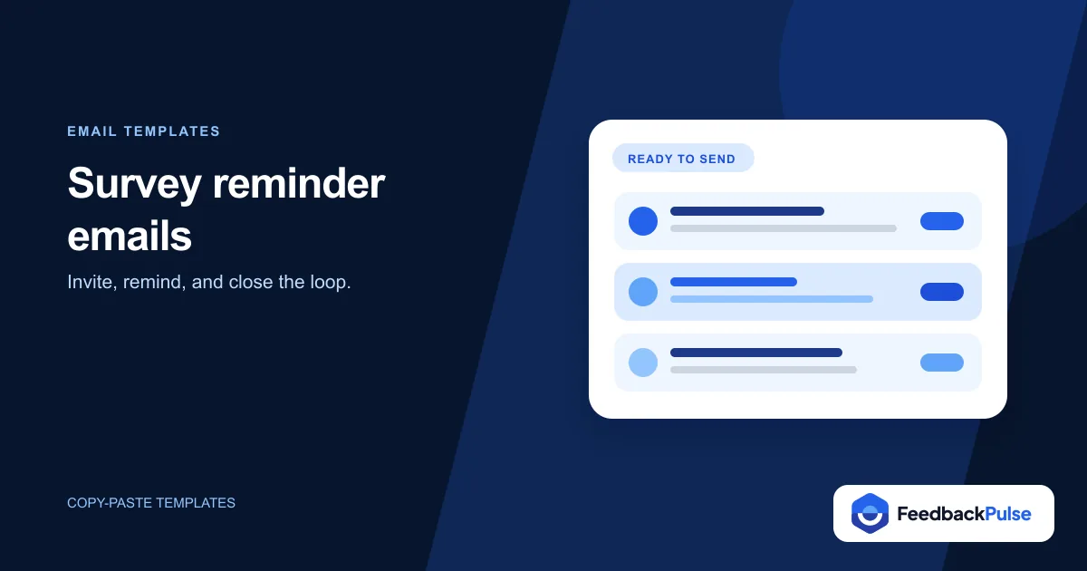 Survey reminder email templates shown as a stack of ready-to-send messages