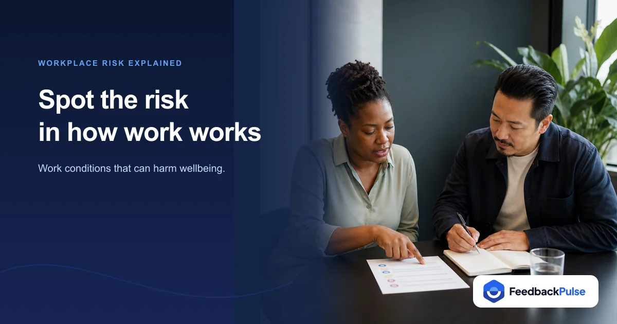 Manager and employee discussing psychosocial risk factors in a private workplace check-in
