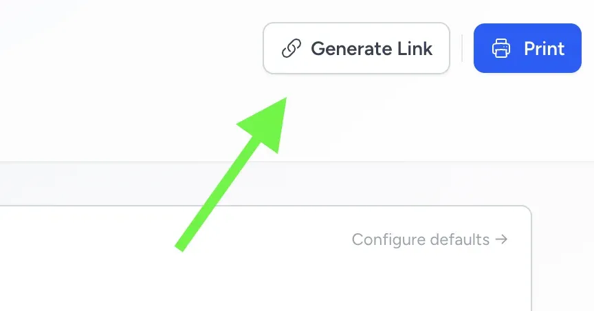 Survey report page showing the Generate Link button in the top-right corner