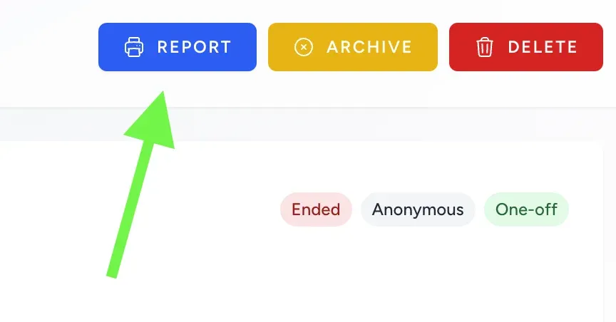 Completed survey page showing the Report button in the top-right corner